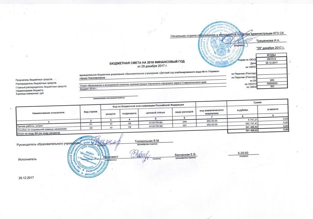 План финансово хозяйственной деятельности и бюджетная смета